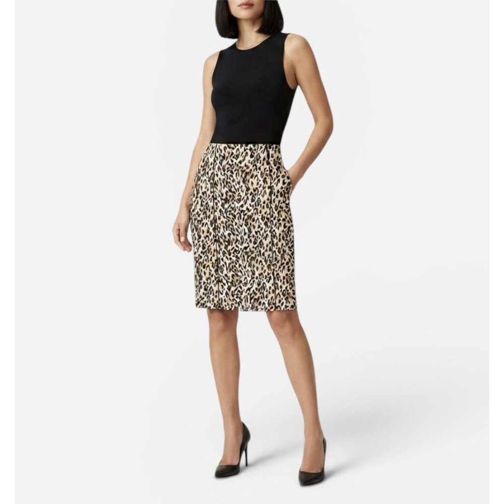 White House Black Market Leopard Print Straight Pencil Skirt Piping Ponte Knit 6